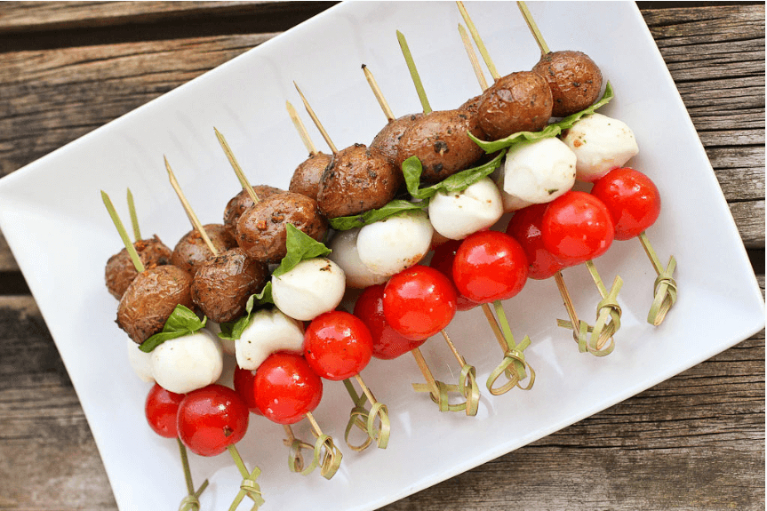 Caprese potato skewers.