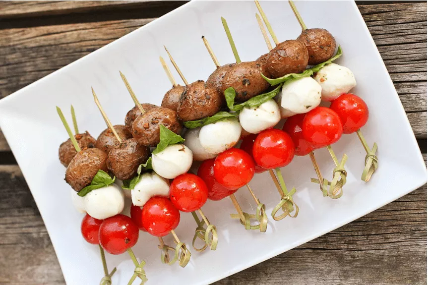 Caprese potato skewers.
