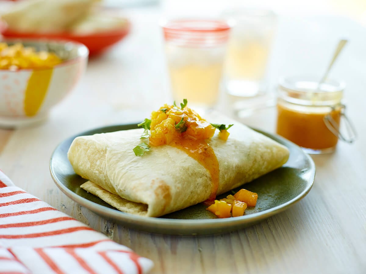 Caribbean burritos with mango chutney