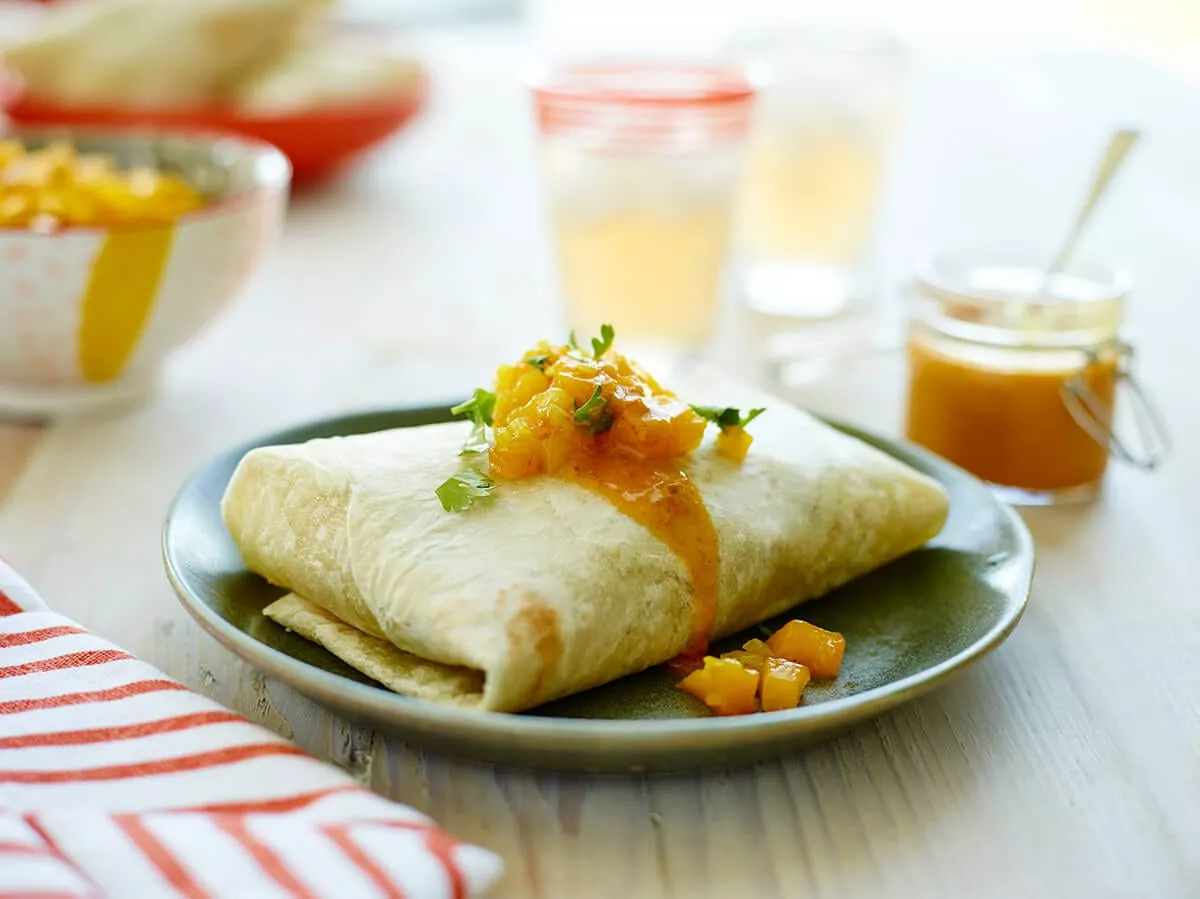 Caribbean burritos with mango chutney