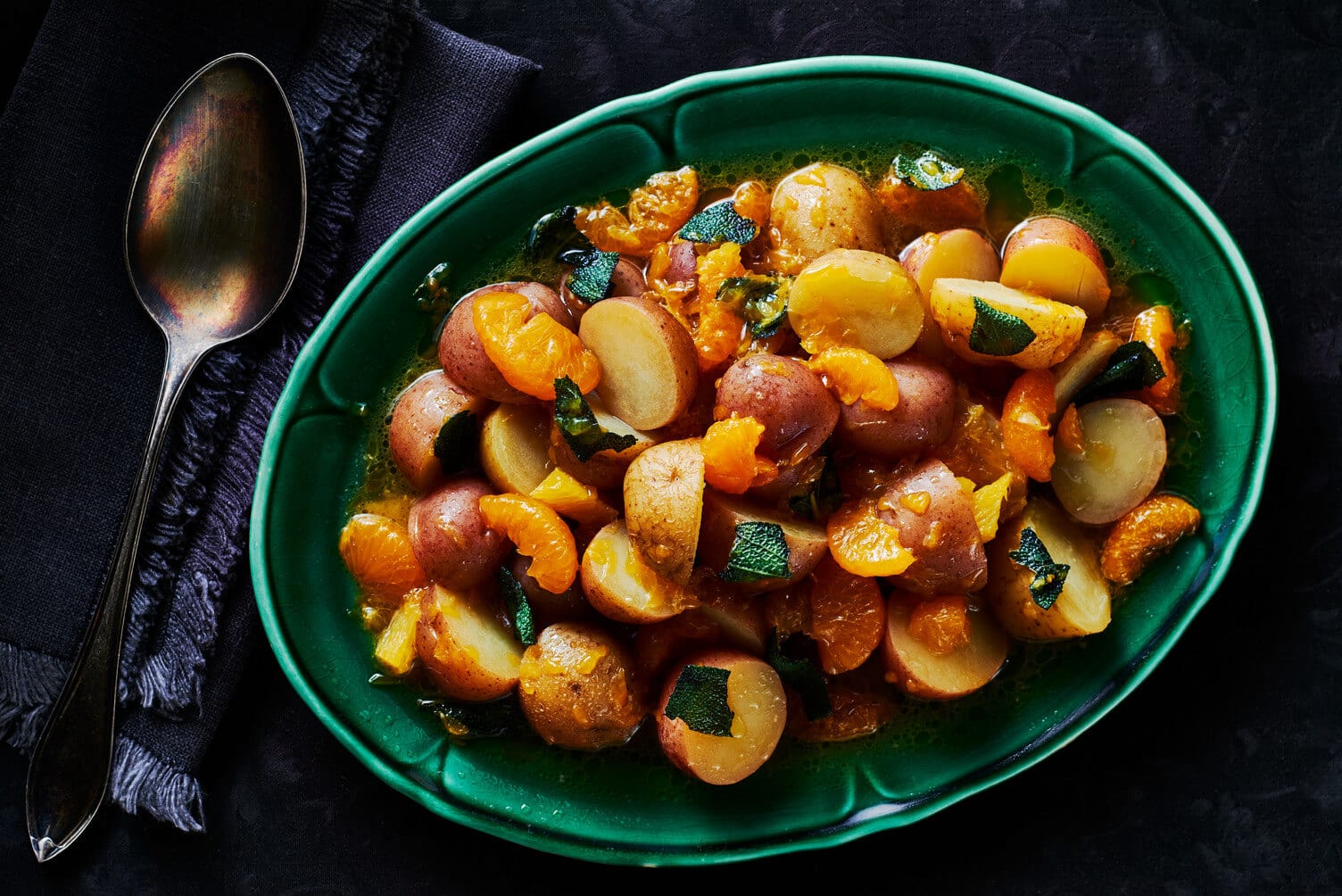 A tasty plate of sage and orange poached potatoes.