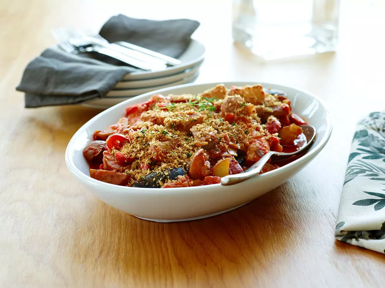 Mediterranean shrimp casserole with potatoes.